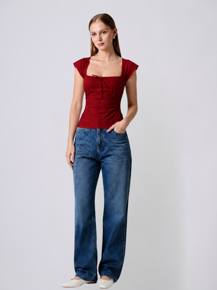 ALOHA Red Fitted Poplin Top
