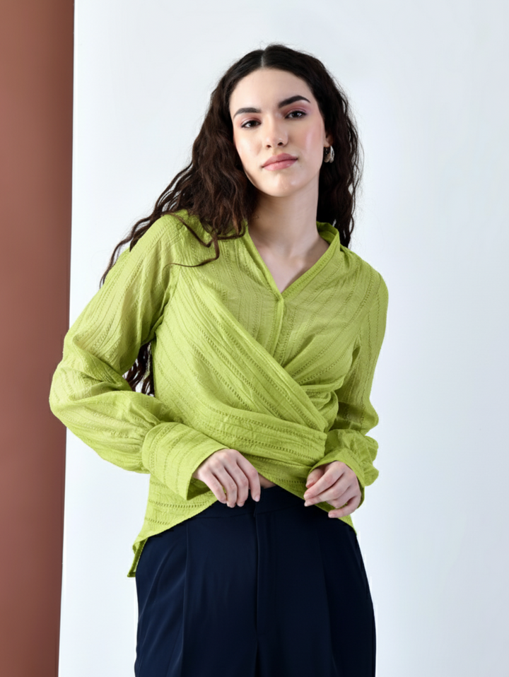 Pixie Wrap Textured Shirt (Lime)