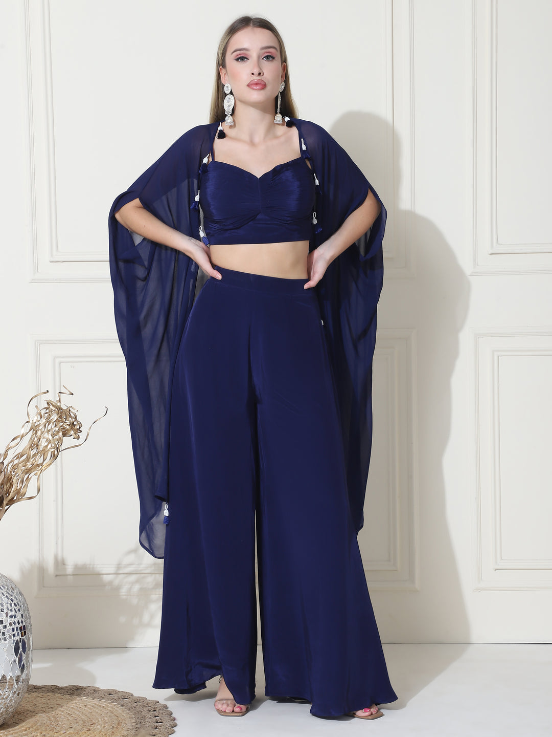 swara, georgette indo western (navy blue)