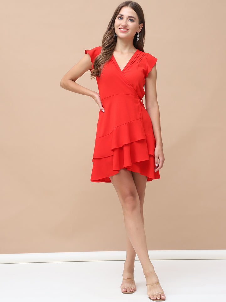 MARIEL, heavy slub, Party Wear Dress (Red)