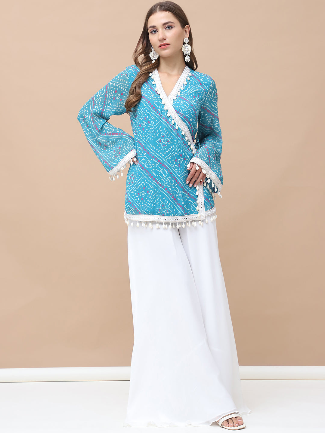 Kiara, Bandhani, Indo-Western angrakha sharara set