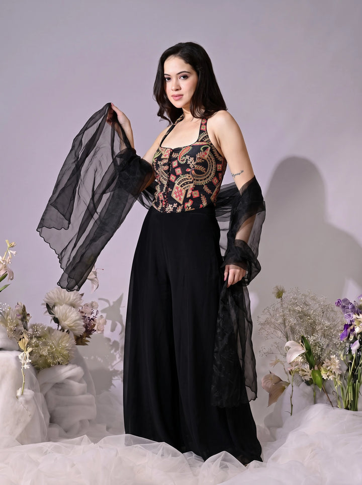 Kesha Indo-Western Crepe Sharara Set (Black)
