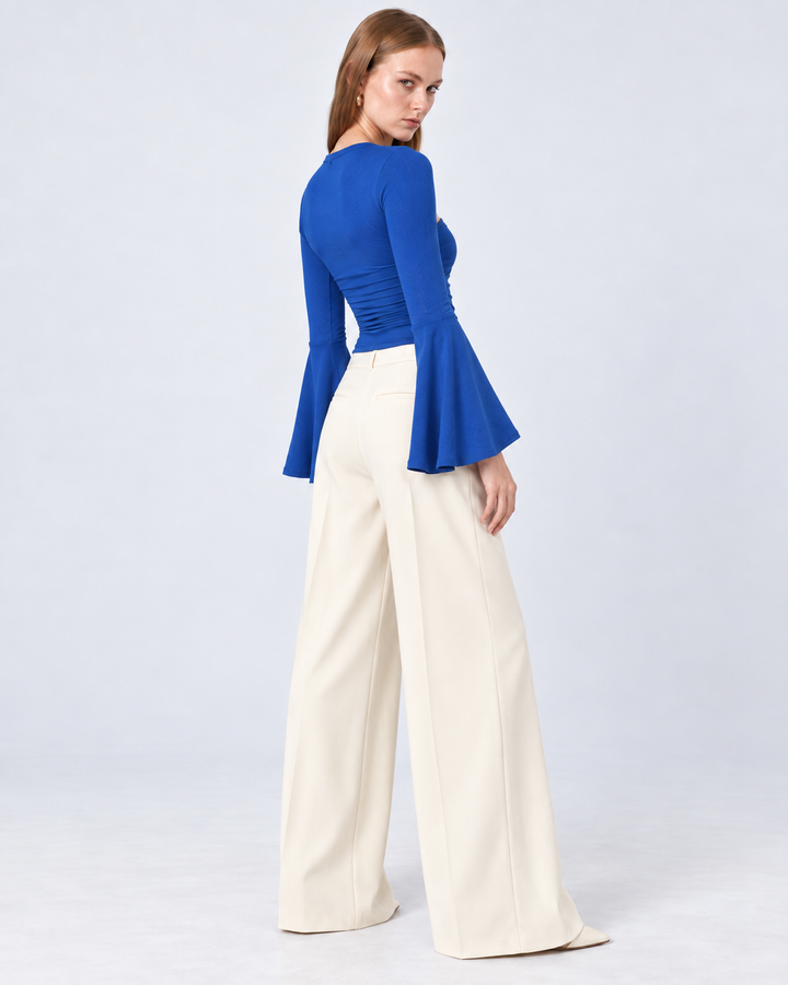 VANESSA Knit Flare Sleeve Top Blue