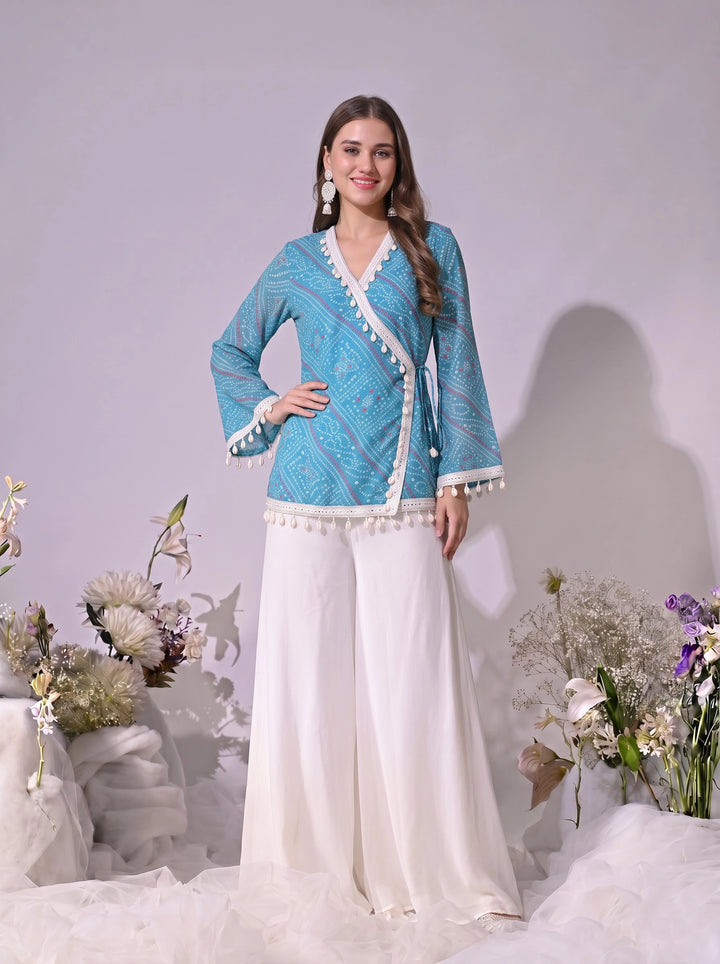 Kiara, Bandhani, Indo-Western sharara set(BLUE)
