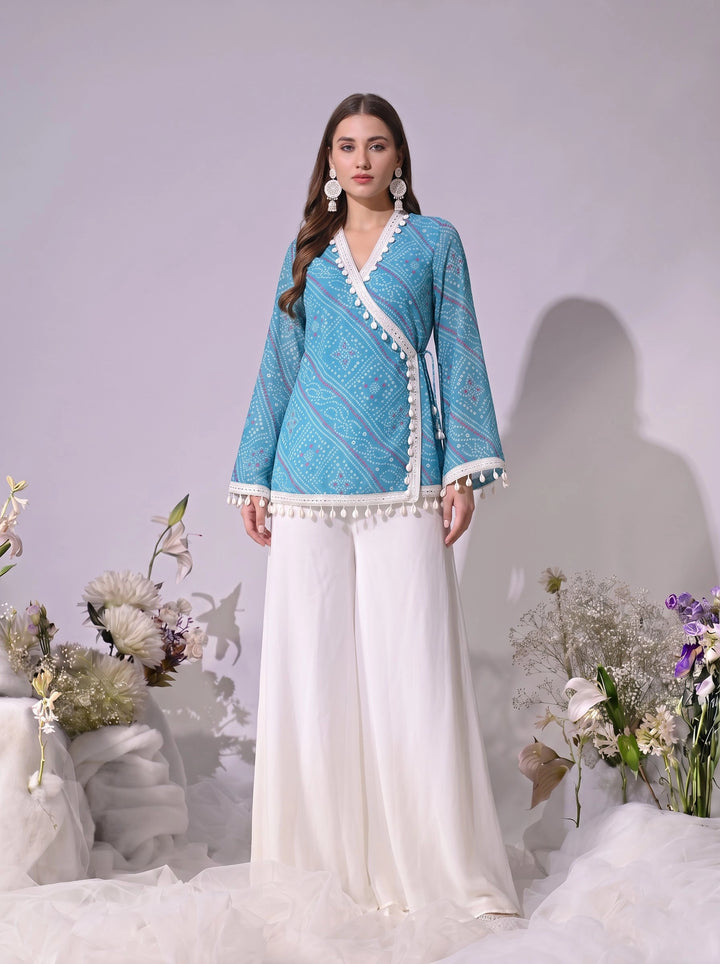 Kiara, Bandhani, Indo-Western sharara set(BLUE)