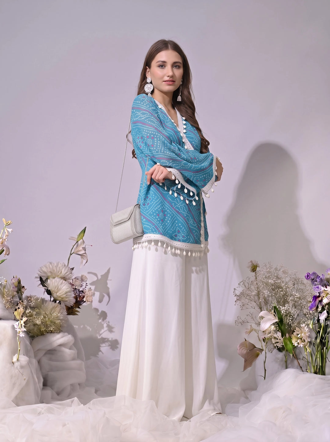 Kiara, Bandhani, Indo-Western sharara set(BLUE)
