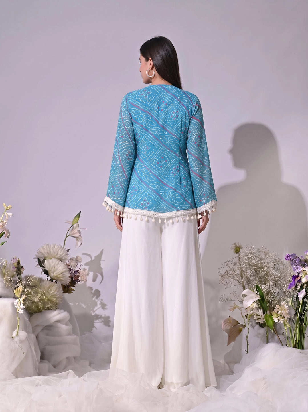 Kiara, Bandhani, Indo-Western sharara set(BLUE)