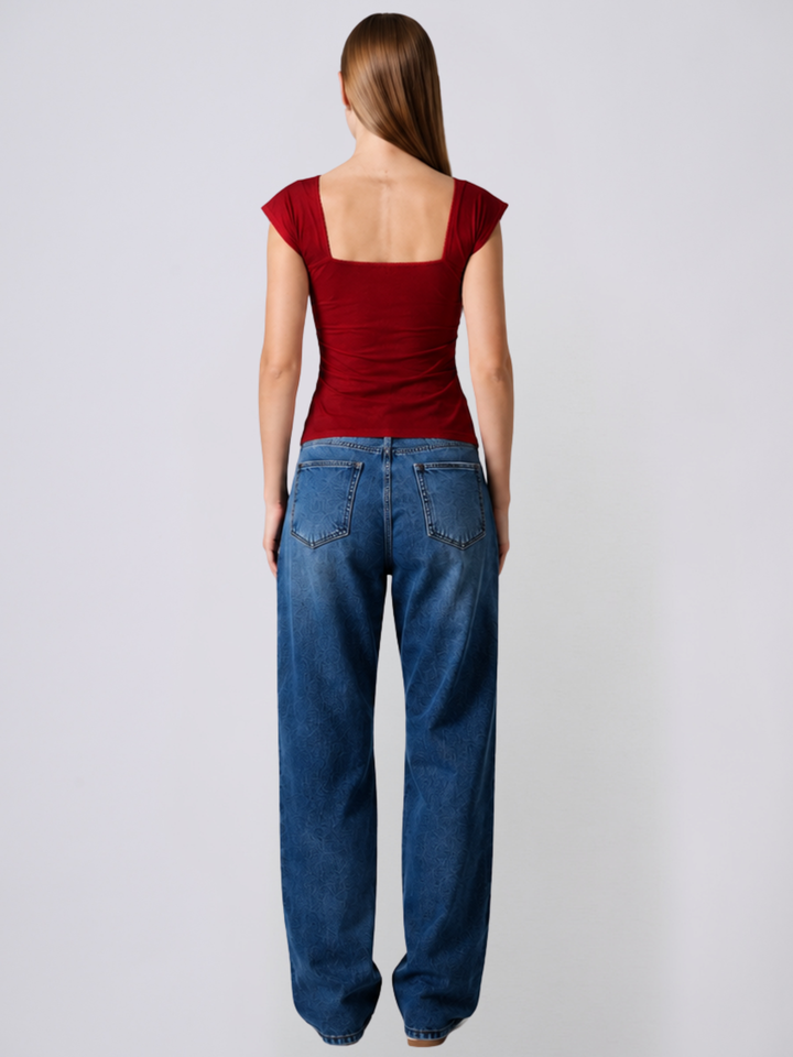 ALOHA Red Fitted Poplin Top