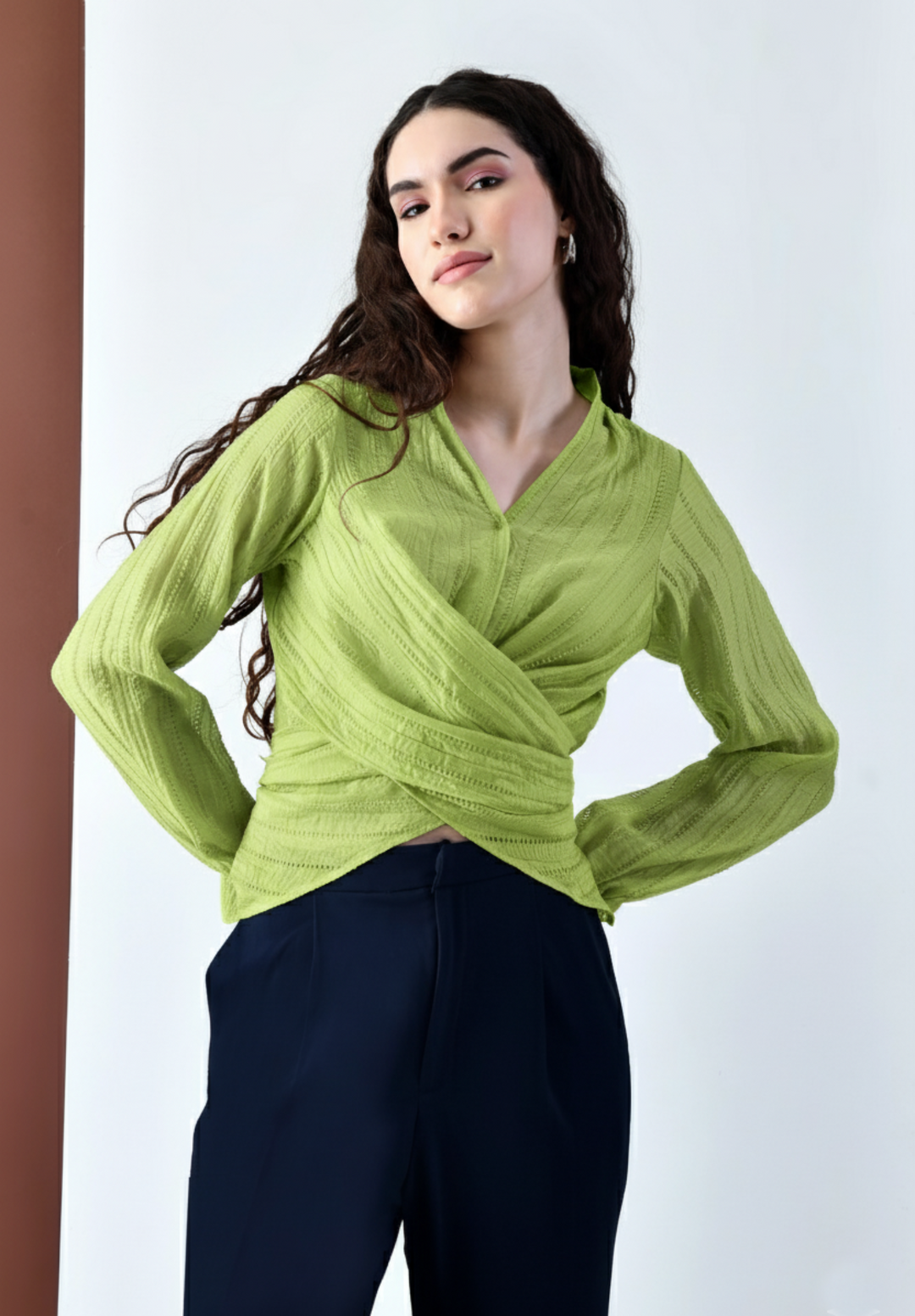 Pixie Wrap Textured Shirt (Lime)