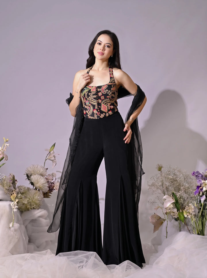 Kesha Indo-Western Crepe Sharara Set (Black)