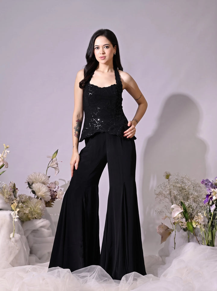 Kaila Black Sequins Indo-Western Sharara Set (Black)