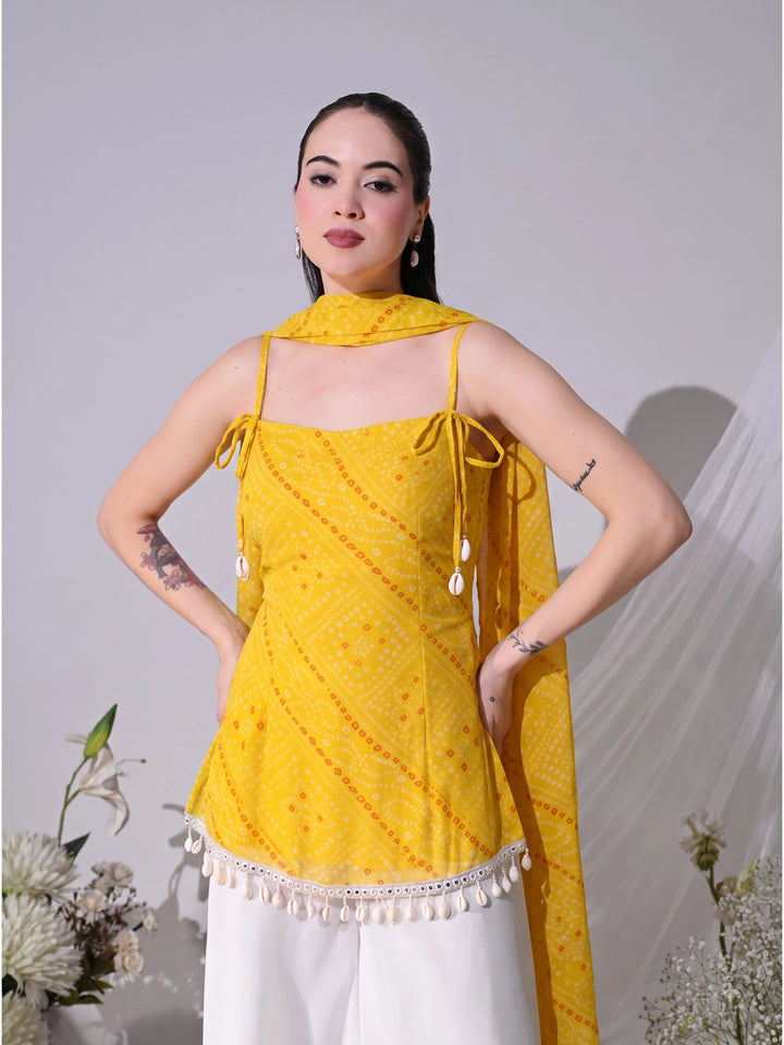 Leela Bandhani Print Georgette Co-ord Set (Yellow)