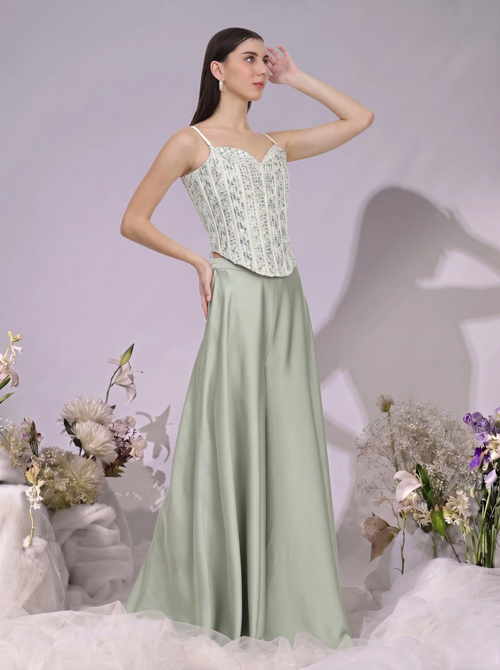 Kalki, Slim Fit Indo western Sharara set (Pista Green)