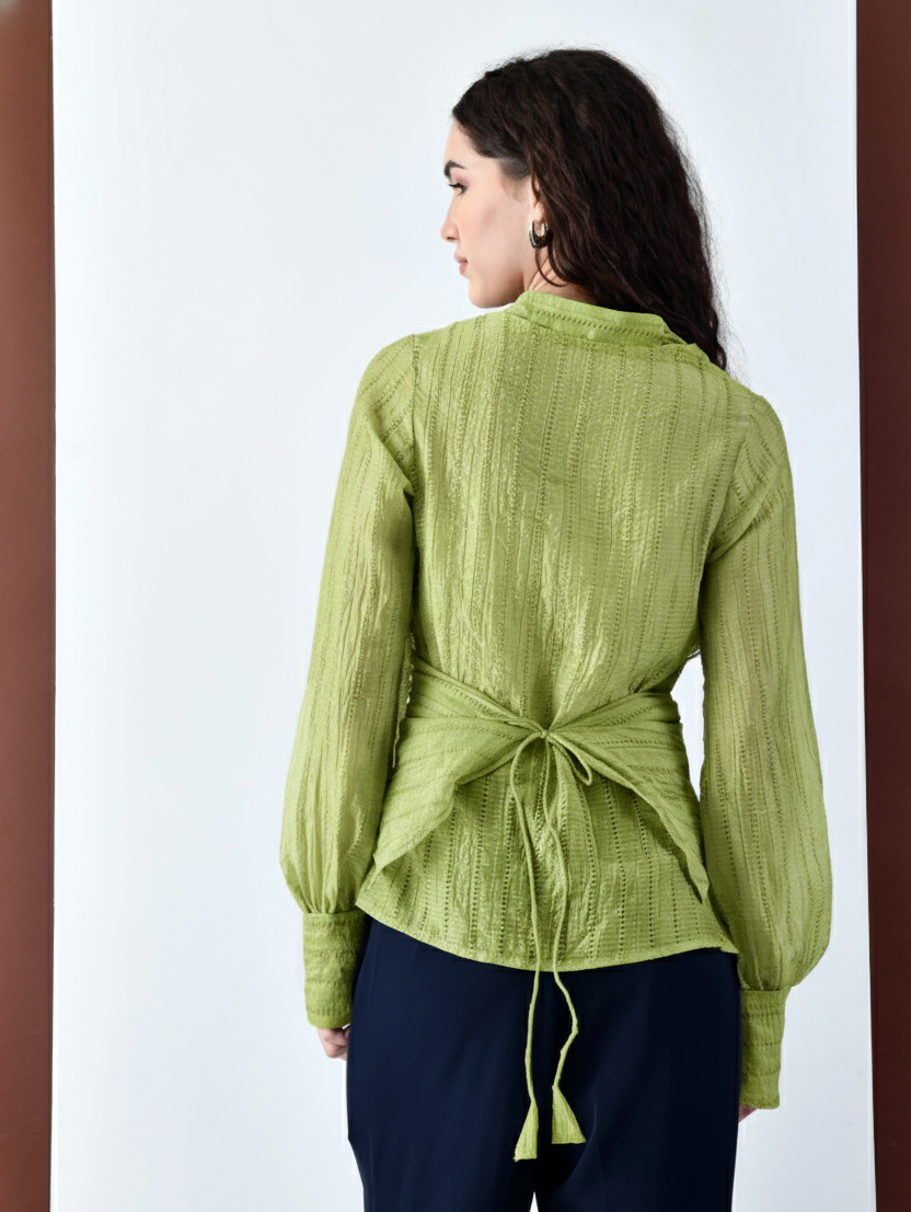 Pixie Wrap Textured Shirt (Lime)