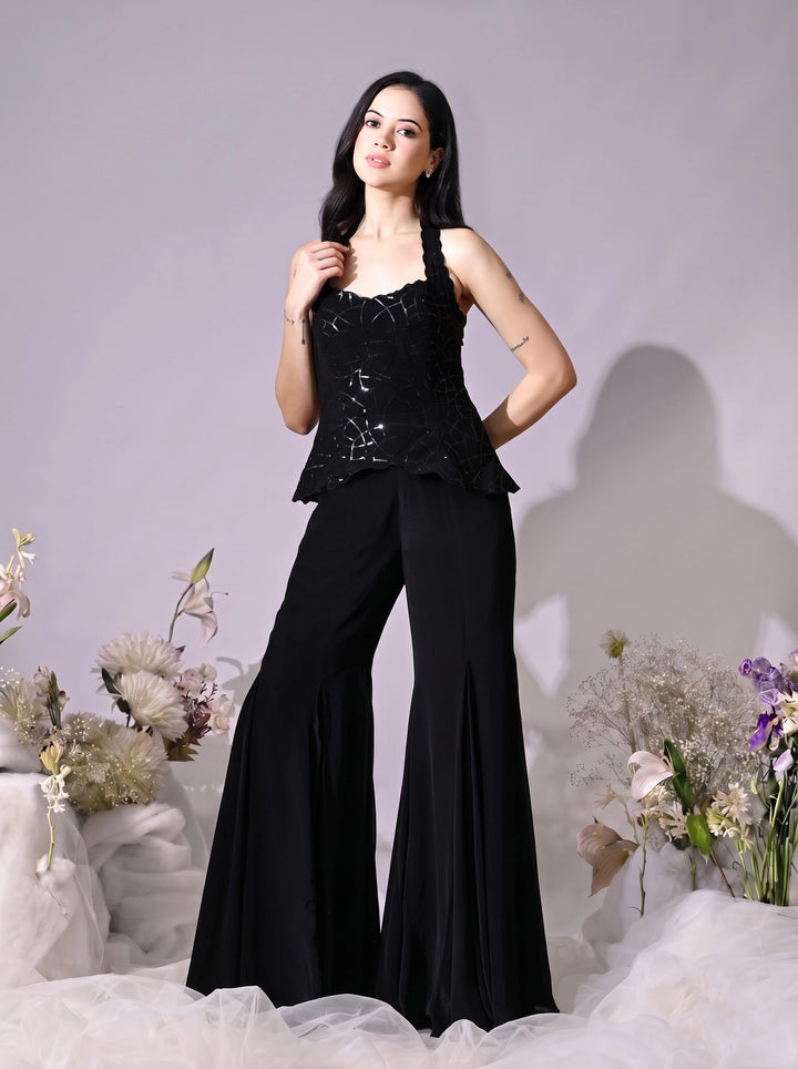 Kaila Black Sequins Indo-Western Sharara Set (Black)