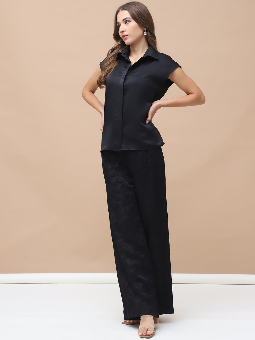 JEA, Satin INDO-Western co-ord set (Black)