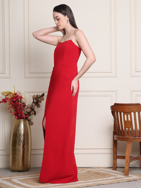 western dress red Red Printed Chiffon Knee-Length Dress