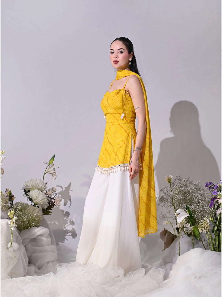 Leela Bandhani Print Georgette Co-ord Set (Yellow)