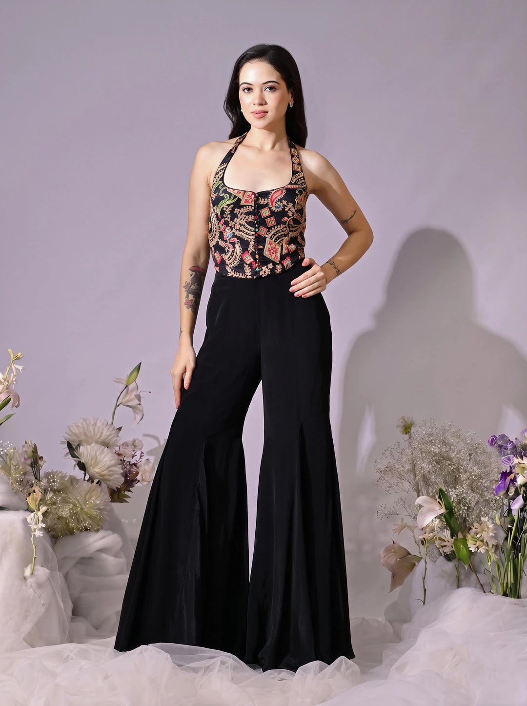 Kesha Indo-Western Crepe Sharara Set (Black)