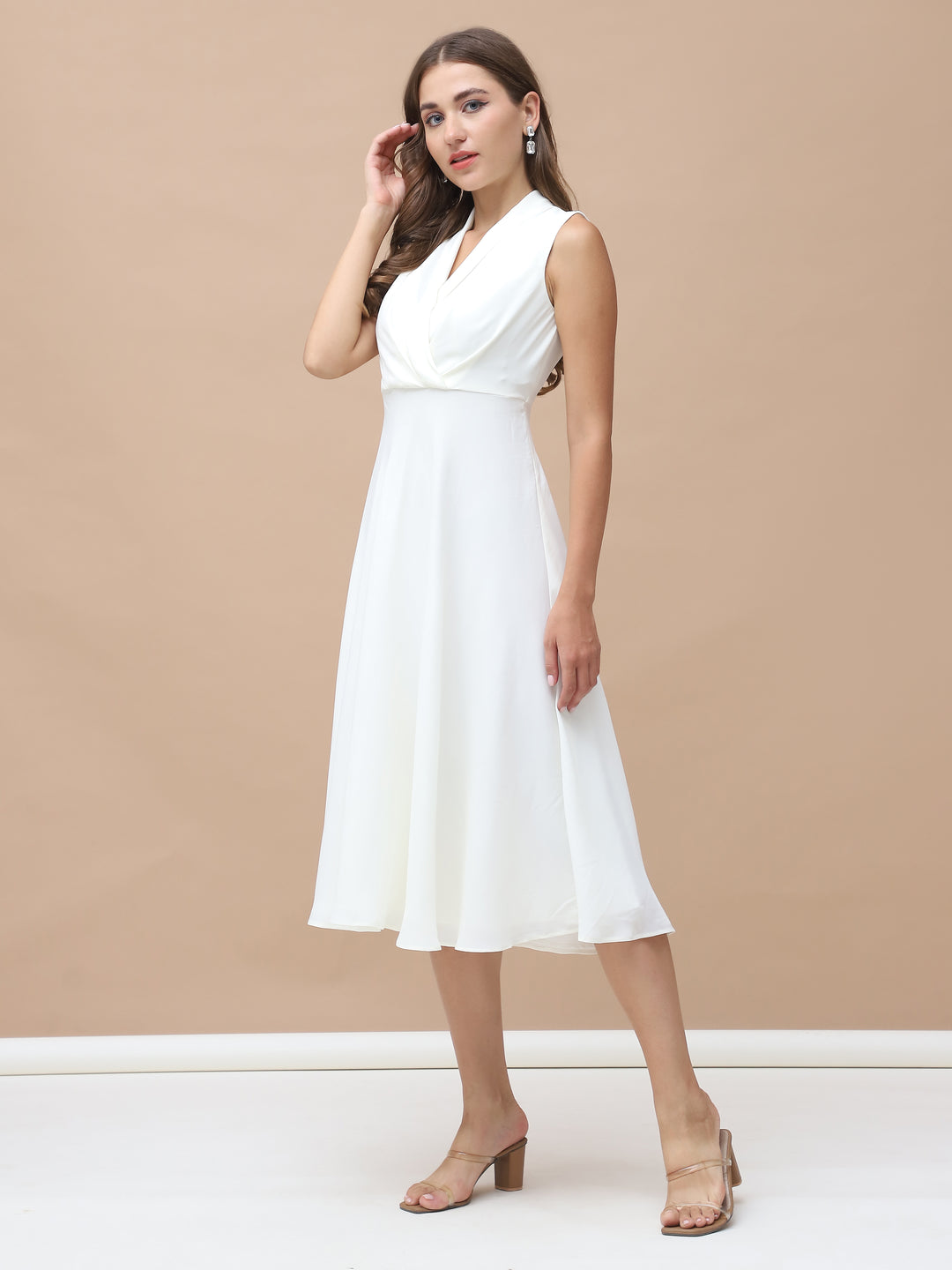 DOVE, GORGETTE, Party Wear Dress (Off-White)