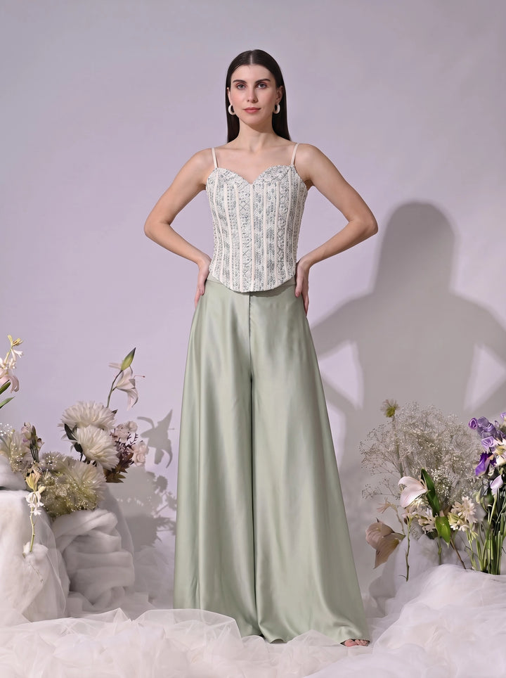 Kalki, Slim Fit Indo western Sharara set (Pista Green)