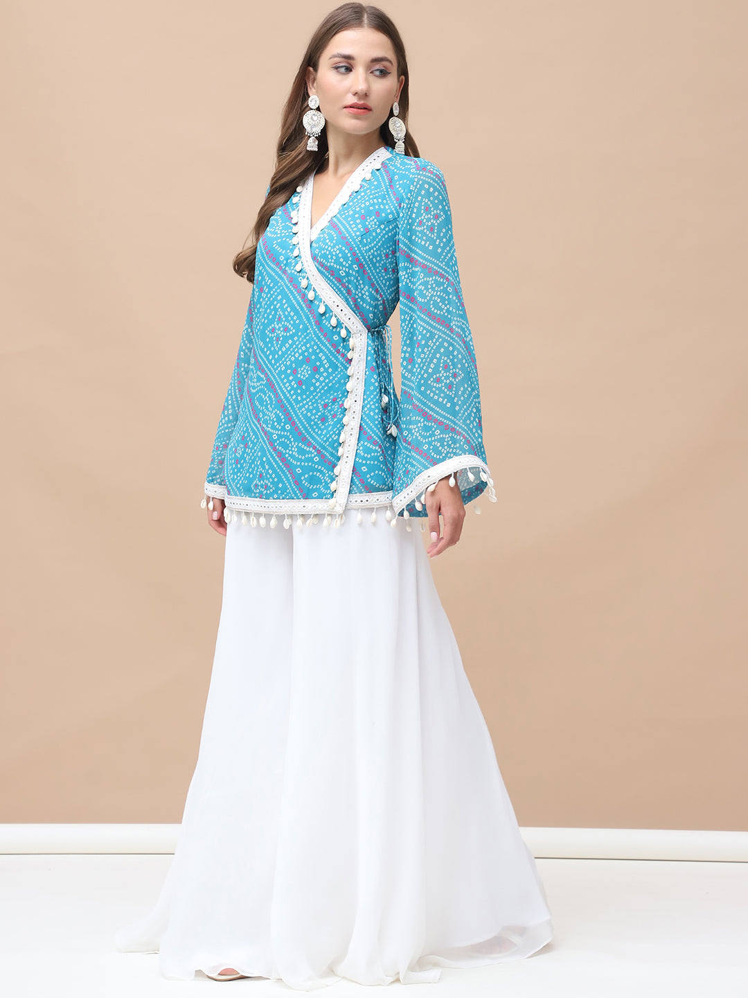 Kiara, Bandhani, Indo-Western angrakha sharara set