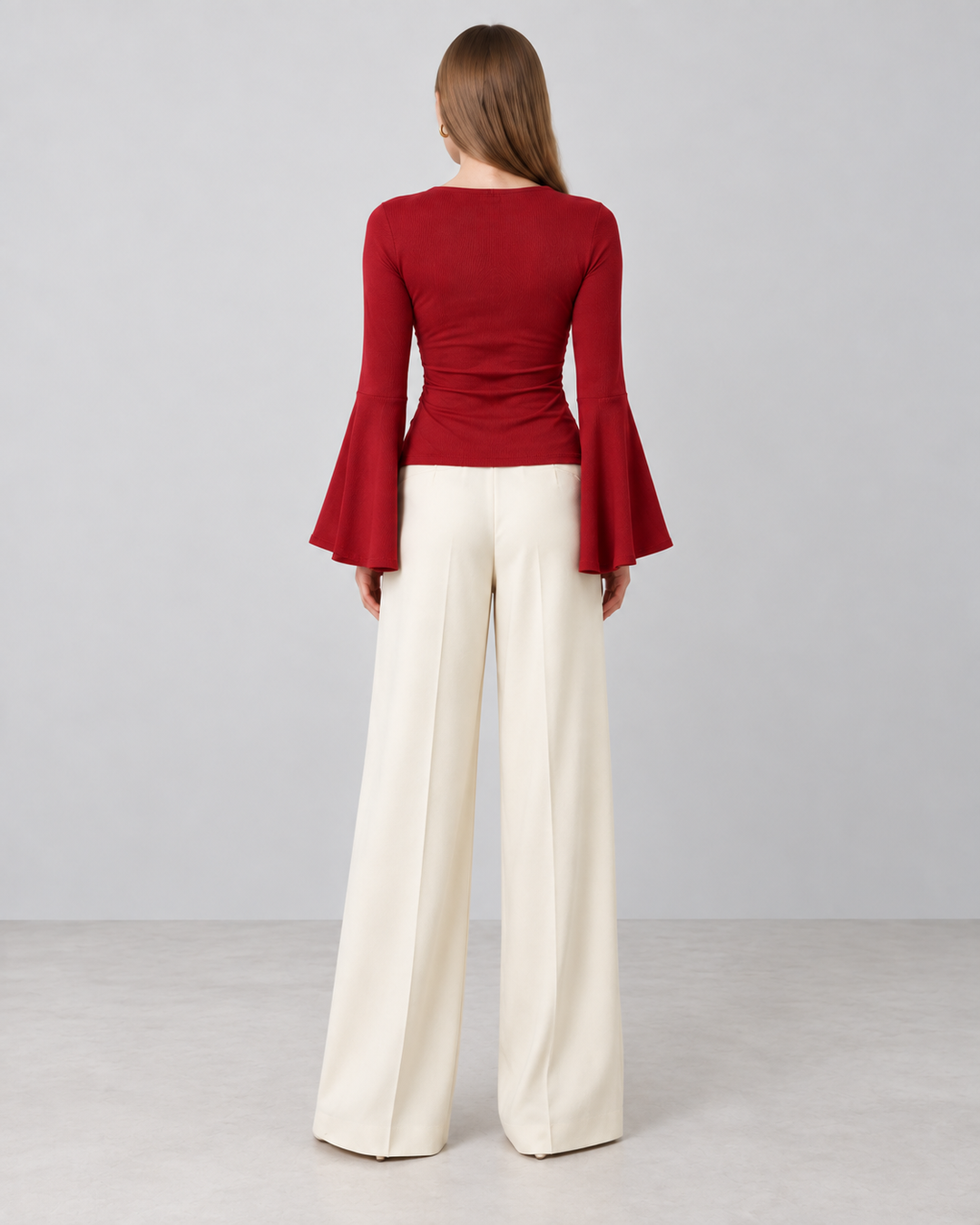 VANESSA Knit Flare Sleeve Top Red