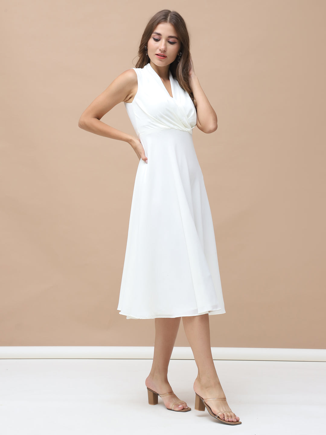 DOVE, GORGETTE, Party Wear Dress (Off-White)