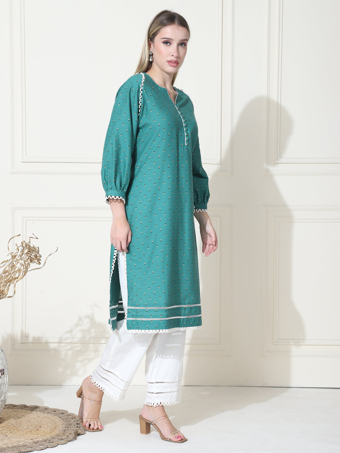 AGNES, Pakistani Kurti set(Green & White)