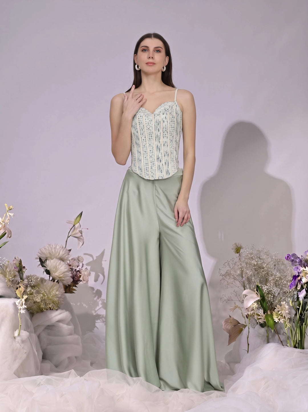 Kalki, Slim Fit Indo western Sharara set (Pista Green)