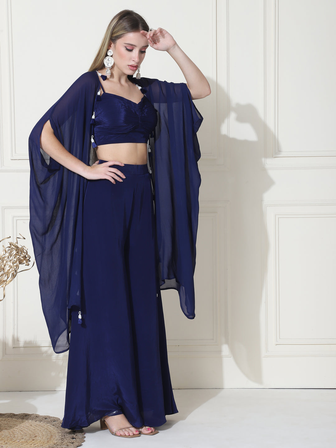 swara, georgette indo western (navy blue)