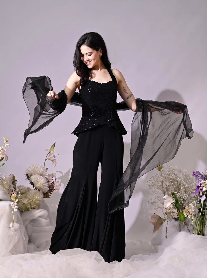 Kaila Black Sequins Indo-Western Sharara Set (Black)