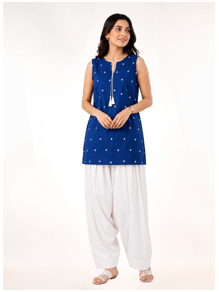 ASMA Regular Fit Cotton Kurta Set (Blue)