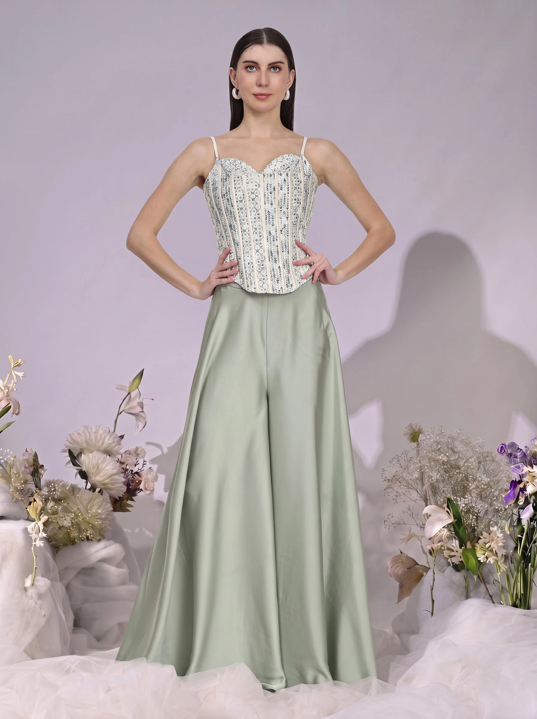 Kalki, Slim Fit Indo western Sharara set (Pista Green)