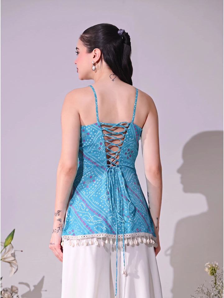 Leela Bandhani Print Georgette Co-ord Set (Blue)
