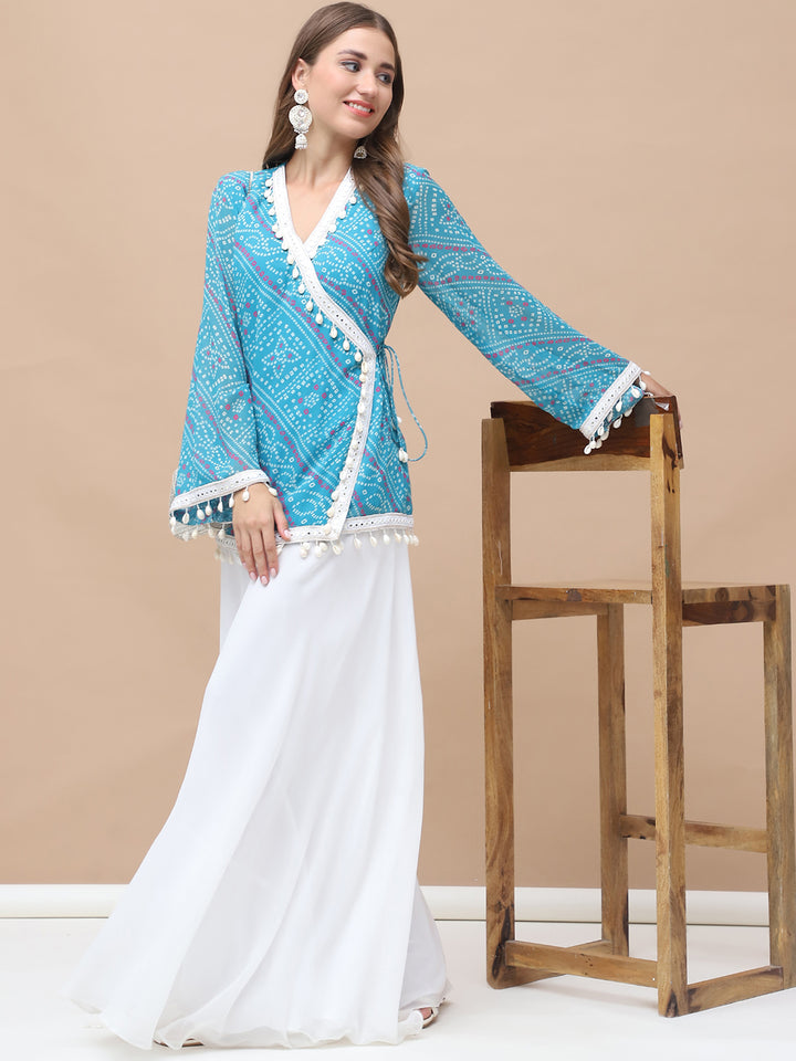 Kiara, Bandhani, Indo-Western angrakha sharara set