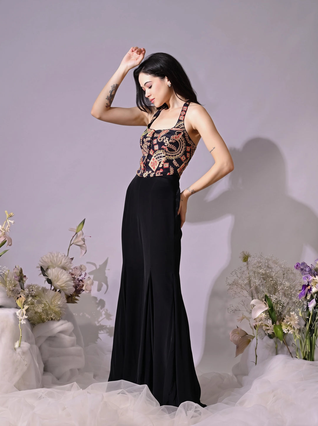 Kesha Indo-Western Crepe Sharara Set (Black)