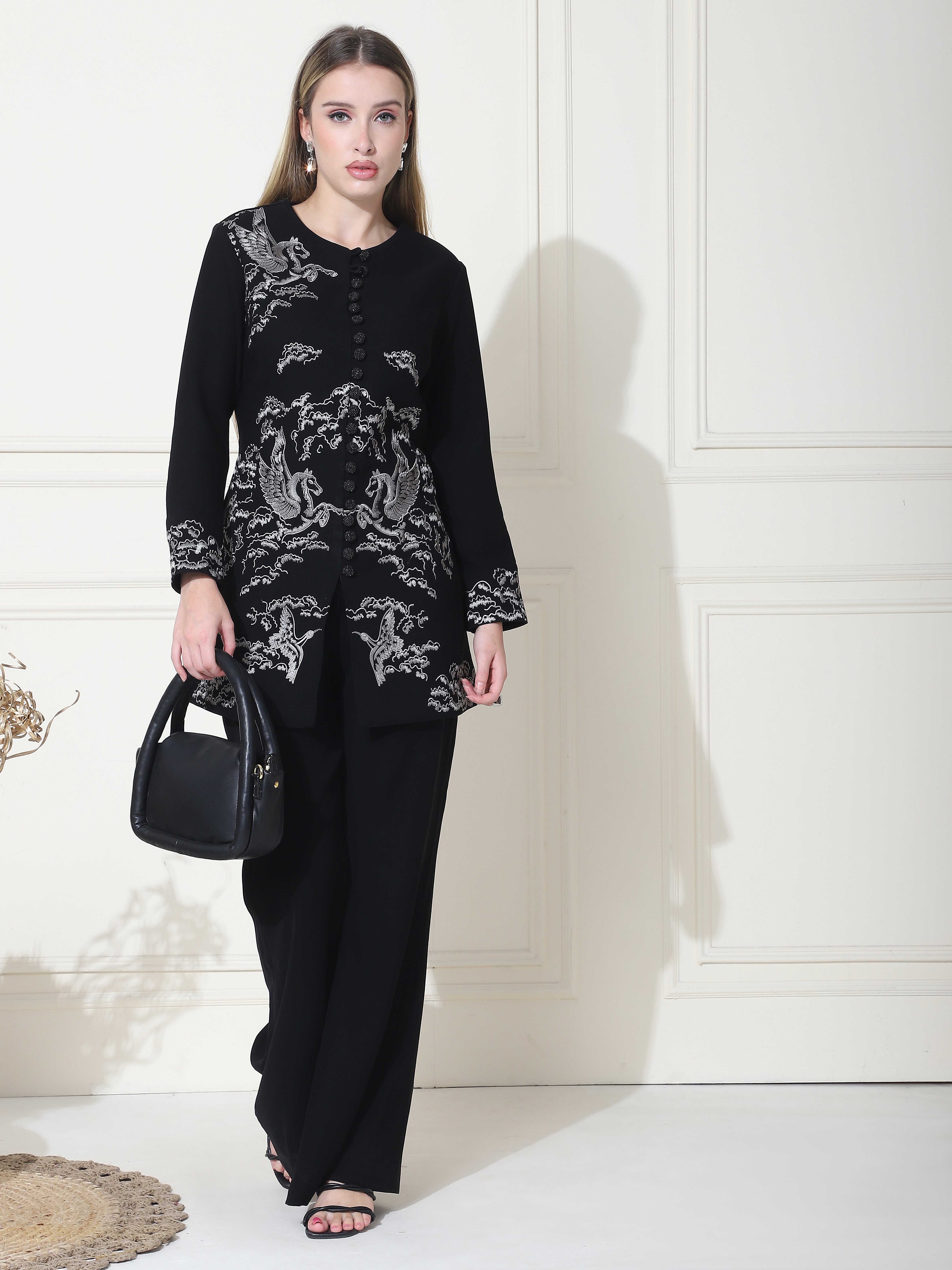 Buy Kyra Premium Crepe indo western Co-ord Set (Black) from Kelin