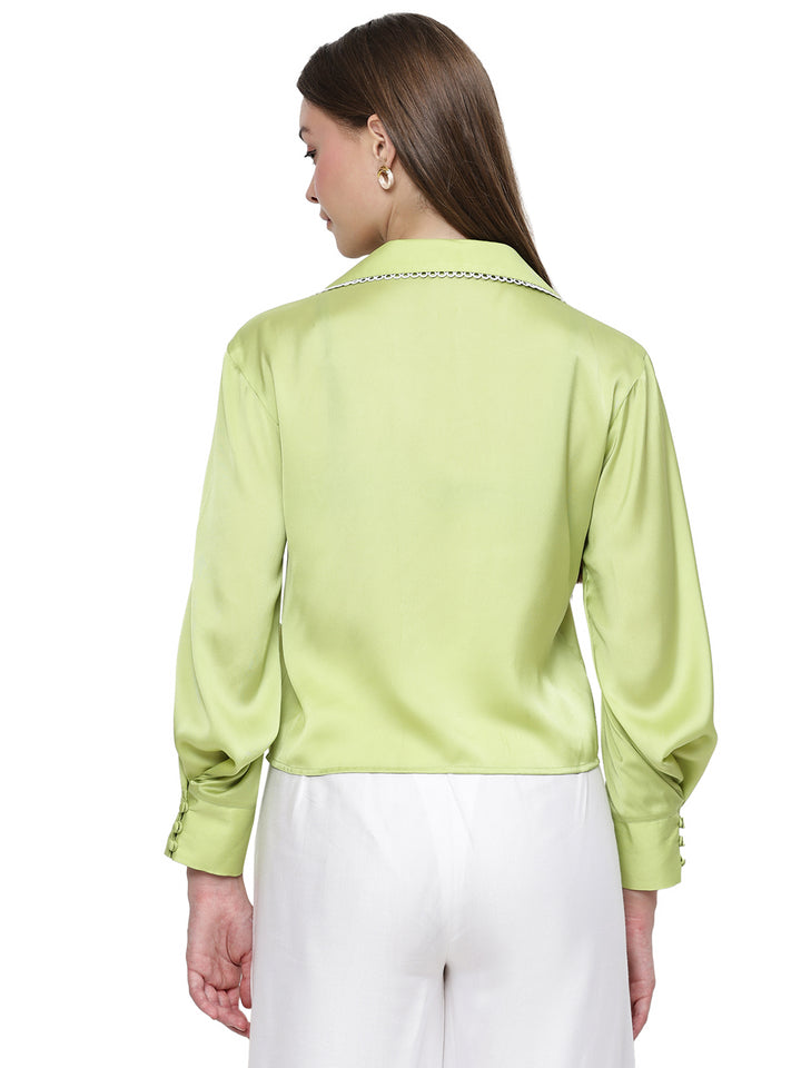 riri, twill satin shirt Only (lime green)