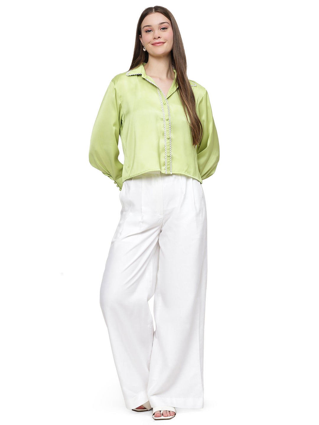 riri, twill satin shirt Only (lime green)