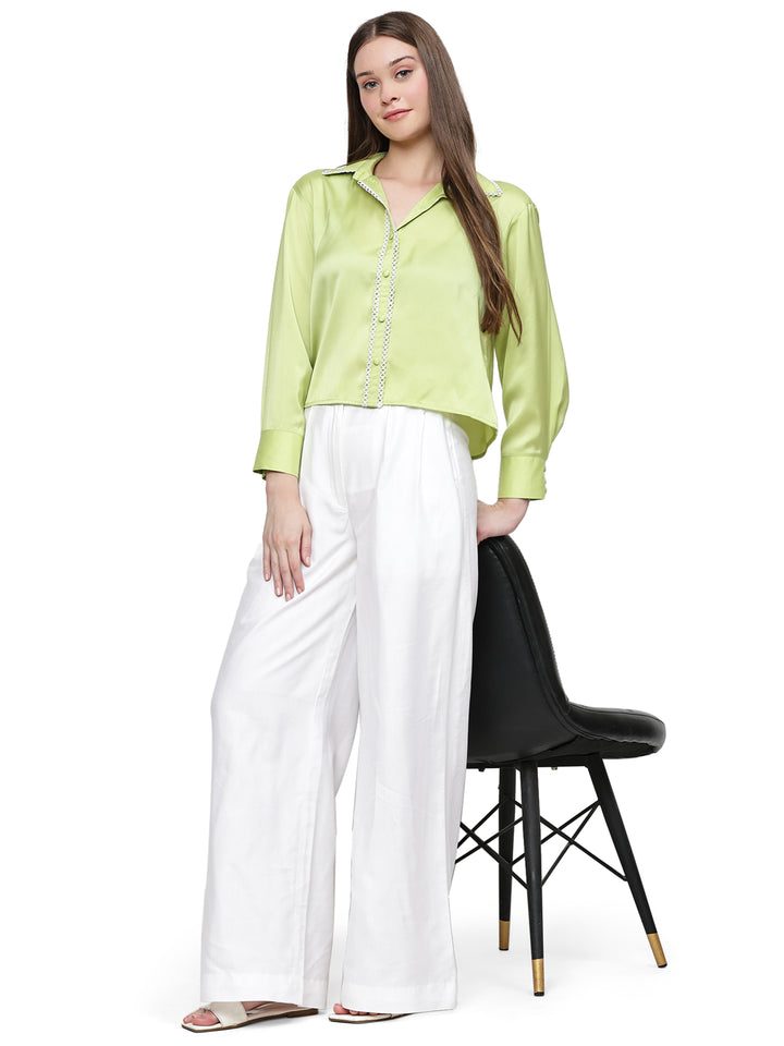 riri, twill satin shirt Only (lime green)