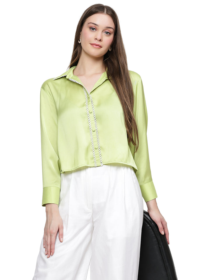 riri, twill satin shirt Only (lime green)