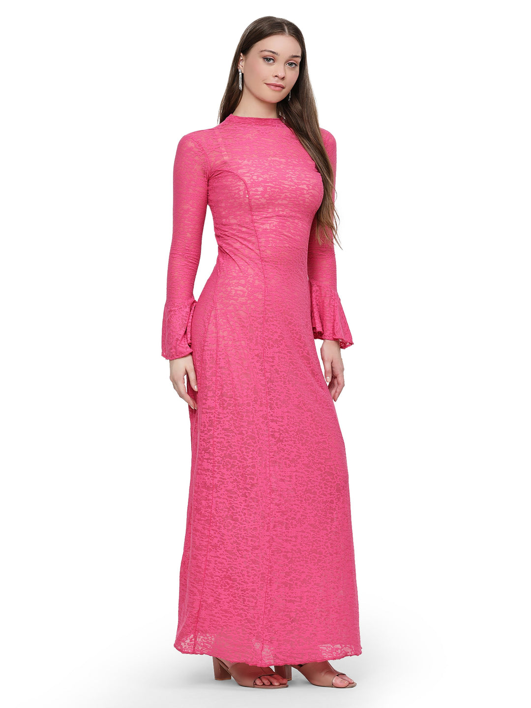 hot pink western dress Women's Oddi Hot Pink Strappy Tiered Midi Dress ID19275 L