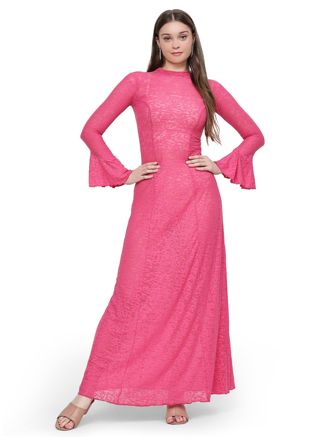 Ruhani, burn out jersey dress (Hot-Pink)