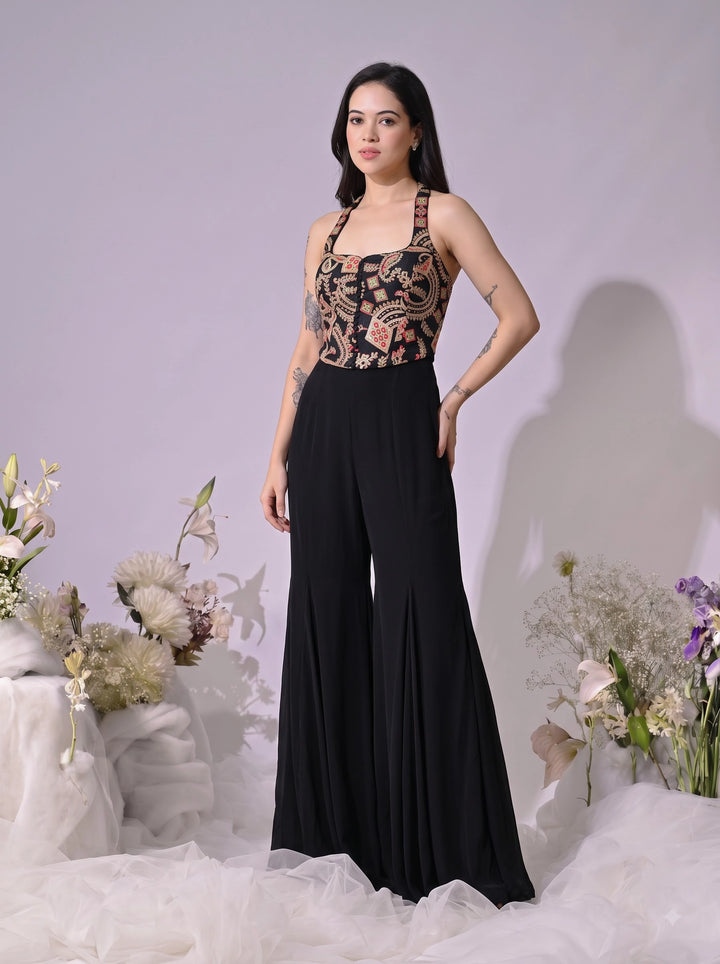 Kesha Indo-Western Crepe Sharara Set (Black)