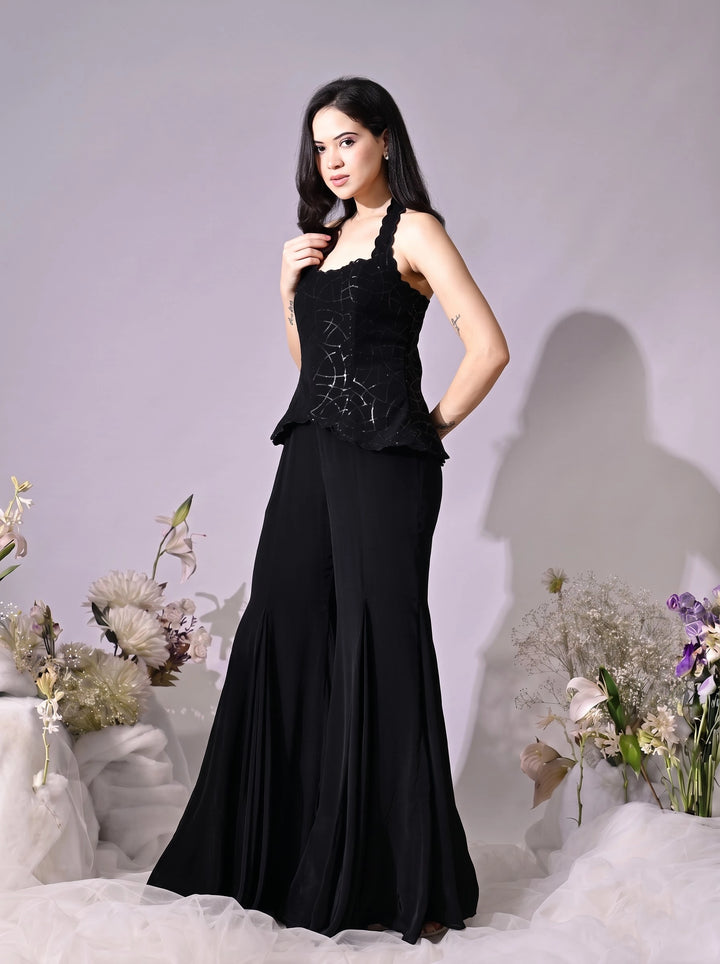 Kaila Black Sequins Indo-Western Sharara Set (Black)