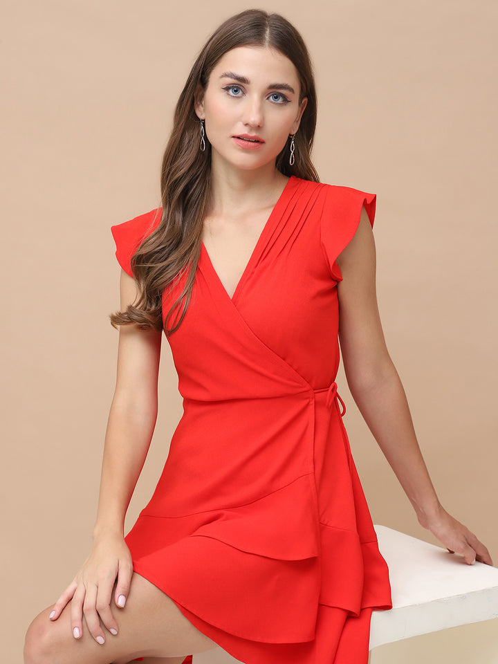 MARIEL, heavy slub, Party Wear Dress (Red)