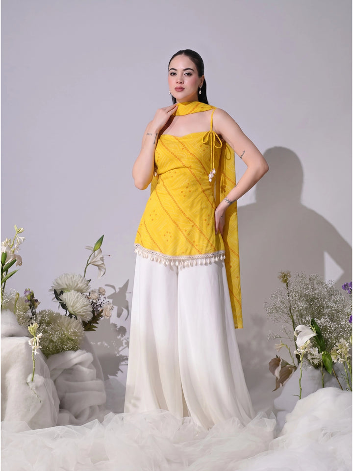 Leela Bandhani Print Georgette Co-ord Set (Yellow)