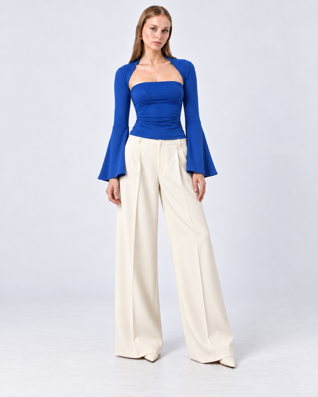 VANESSA Knit Flare Sleeve Top Blue