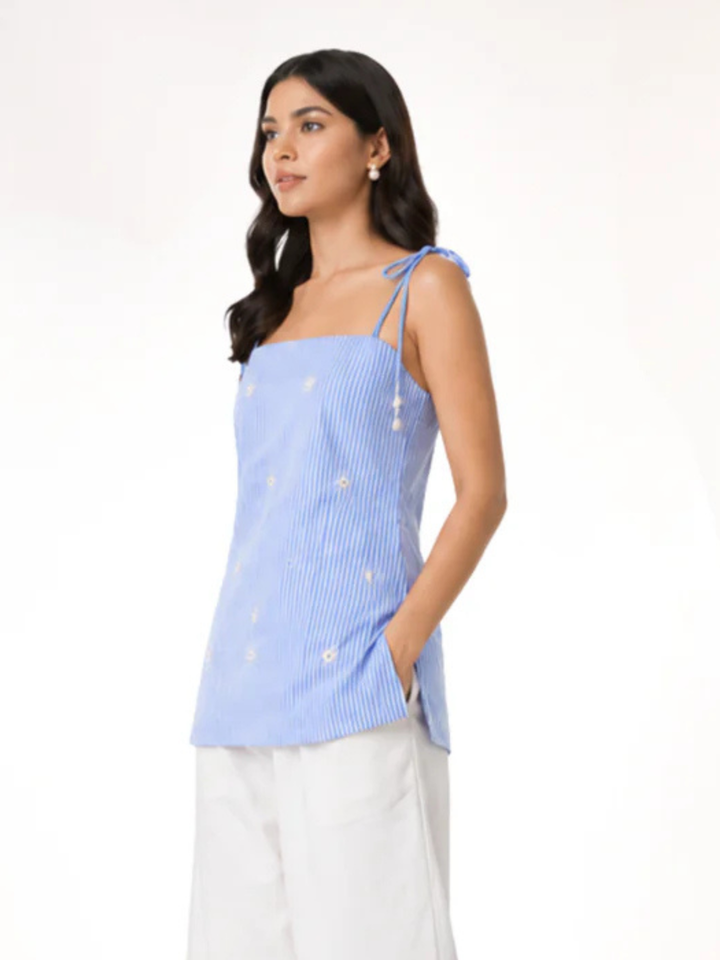 Hazel Regular Fit Cotton Top (Blue)